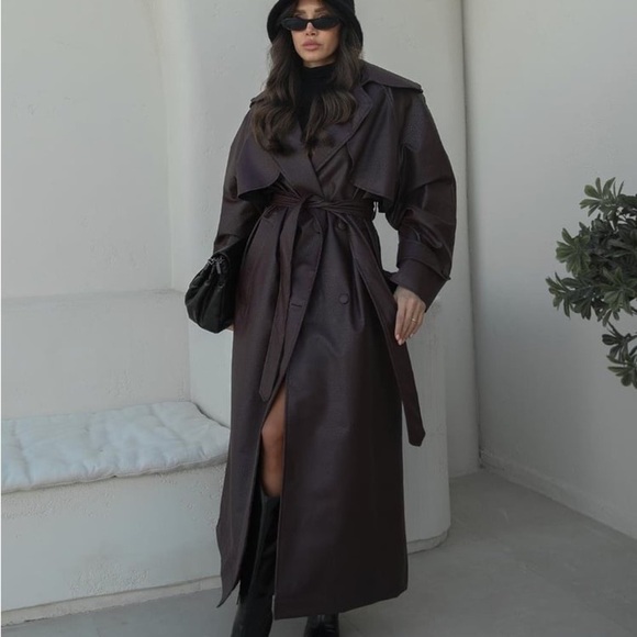 Jackets & Blazers - Burgundy Faux Leather Trench Coat